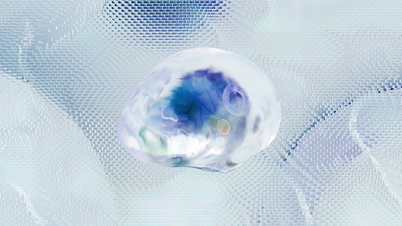 Abstract pale filaments arranged in a dense flowing pattern against a light ground